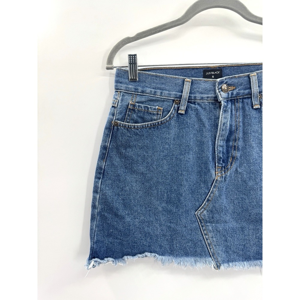 VTG Y2K Denim Jean Skirt Small Low Rise Pockets Frayed Retro Grunge Classic USA
